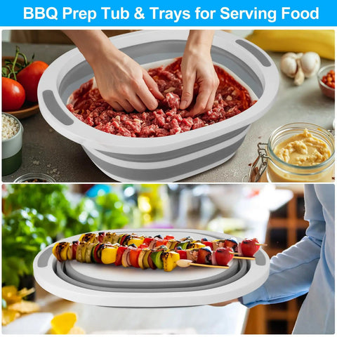 Collapsible Wash Basin 7.5L Dish Tub Sink Basin Folding Dish Pan With 2-In-1 Dish Pan And Cutting Board used for BBQ prep