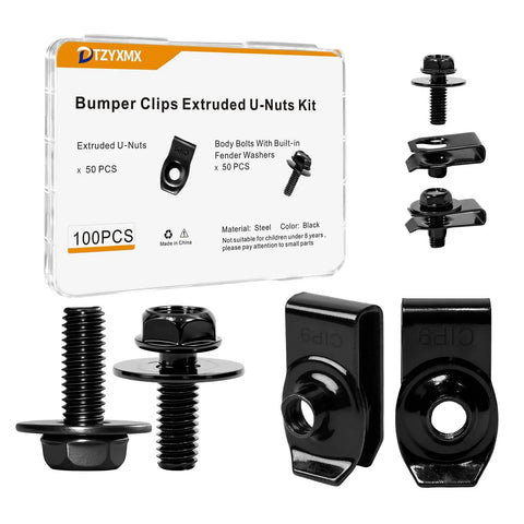 M6 1.0 Body Bolts And U Nuts Kit For Automotive Restoration And Repairs Includes 50 U Nuts And 50 Hex Head Bolts In A Handy Box.