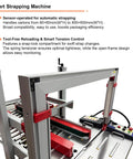 Top Shelf Automatic Carton Sealer And Tape Strapping Machine Secures Shipping Cases With Ease Hassle Free Sizing Smooth Running Industrial 110V Power Packing Workhorse with red and silver frame.