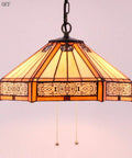Yellow Hexagon Stained Glass Tiffany Style Pendant Light Fixture With Mission Design Hanging Lamp, bronze chain visible