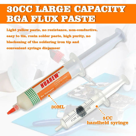 No Clean Solder Flux Paste, Lead Free, 30mL With 2 Metering Tools for SMD PCB Soldering, Thixotropic Resin Formula