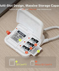CreateMate Mini SD Card Reader Case With 6-Slot Storage And Ultra Fast 2-In-1 USB 3.1 Type-C Transfer, open view with cards