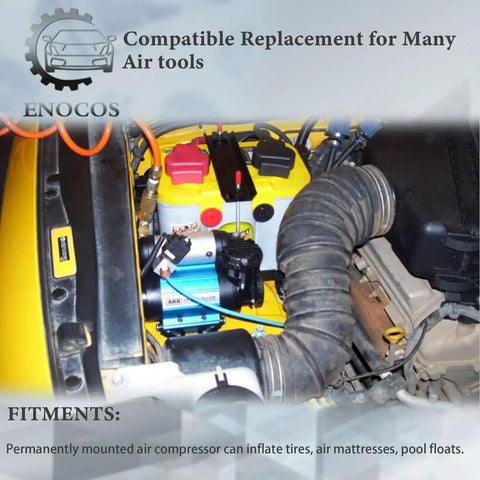 Engine bay with compact 12V On-Board High-Performance Air Compressor for Tire Inflation and Air Locker Differentials installation