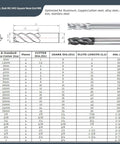 WKSTOOL 7-piece M2 HSS square-nose end mill set, 4-flute; front view showing two end mills and size chart