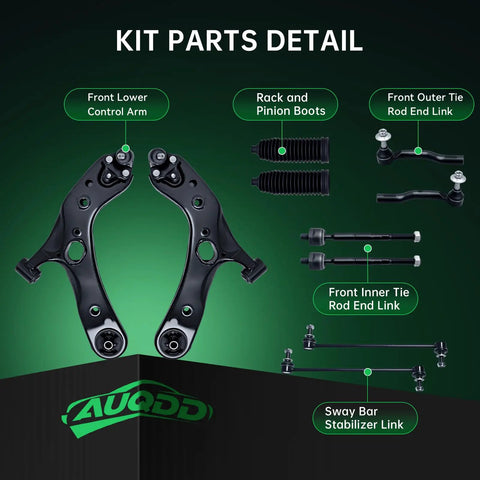 Front End Suspension Kit For Toyota Prius 2010-2015 And Prius Plug-In 2012-2015 Plus Lexus CT200h 2011-2017 Includes 2 Front Lower Control Arms With Ball Joints 2 Sway Bar Links And 4 Outer Inner Tie Rod Ends