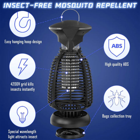 Outdoor Bug Zapper With 4200V High Voltage Insect Killer Waterproof LED Light For Mosquitoes Flies And Gnats Perfect For Patio Backyard Porch Garage And Indoor Outdoor Home Use