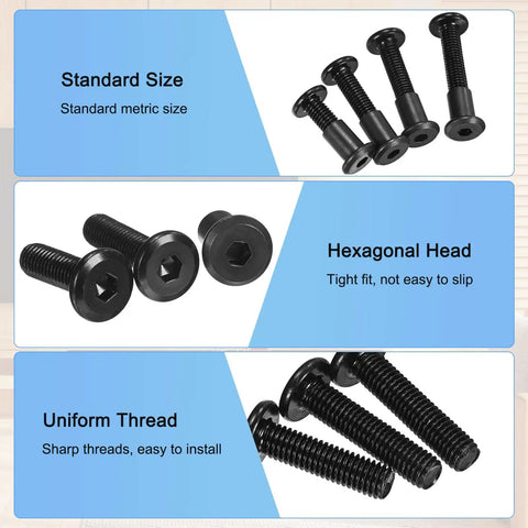 Ten Pack M8 X 12Mm Hex Drive Socket Cap Bolts With Barrel Nuts For Furniture Assembly And Diy Projects Crafted From Solid Black Carbon Steel Heavy Duty Connector Fasteners That Grip Tight And Stay Put. Hexagonal head and uniform threads.