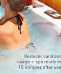 Person relaxing in a hot tub showing the effect of Simple Spa Care Enzyme For Hot Tub Oils And Oils Removal, reducing sanitizer use.