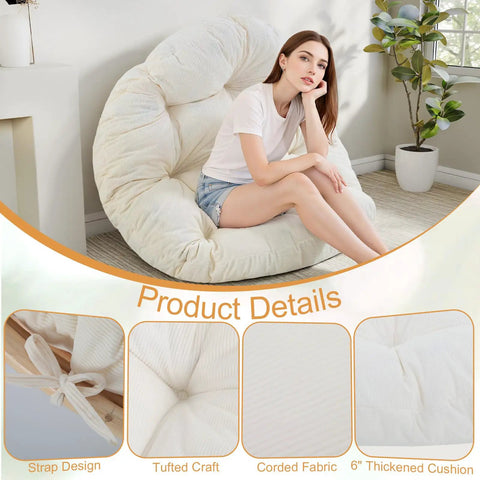 Papasan Chair Cushion 48 Inch Square Thick 6 Inch Cushion With Thick Corduroy Cover Beige Cushion Only For Egg Chair And Floor Cushions Ideal For Meditation Corners And Cozy Lounging With Premium Shredded Foam