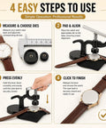 4-step guide using Adjustable Watch Case Opener And Back Remover Tool, 18-50mm Case Wrench With Grip, for horology maintenance.