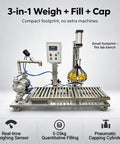 Heavy Duty Semi Automatic Paint Filler And Bucket Capper With Precision Digital Scale, 5-25 Kg capacity, stainless steel, compact design.