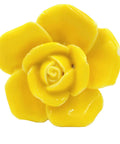 Totally Rad Yellow Ceramic Drawer Knobs Featuring A Sweet Vintage Floral Rose Pattern for Dressers Closets and Kitchen Cupboards Set of 2 With Shiny Polished Finish and Easy Peasy Installation with All Required Screws Included - close-up of yellow rose knob.
