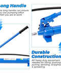 Heavy Duty 12 Ton Hydraulic Porta Power Pump With 4.6 Foot Hose And Steel Storage Case, long handle detail for low pumping effort.