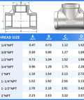 Diagram and dimensions for Stainless Steel 304 1 Inch NPT Female Tee Pipe Fitting, thread size 1 inch, corrosion-resistant plumbing fitting.