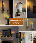 Upgrade Your Digs With These Dope Black Metal Wall Candle Sconce Holder Set Of Two Featuring Removable Taper And Pillar Disks For A Chill Cozy Ambiance, showcasing two wall sconces in cozy home settings.