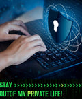 Person typing on a laptop with a digital shield overlay, representing privacy guard, Ultra Thin Laptop Camera Cover Slide With 8 Pack Webcam Blocker Attachment For Macbook And Desktop Computers.