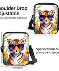 Hands Free Crossbody Sling Bag For Women And Men Ultra Lightweight Everyday Chest Pack With Adjustable Strap And Zipper Small Messenger Style Bag For Travel Work And Daily Use Tiger Print With Sunglasses
