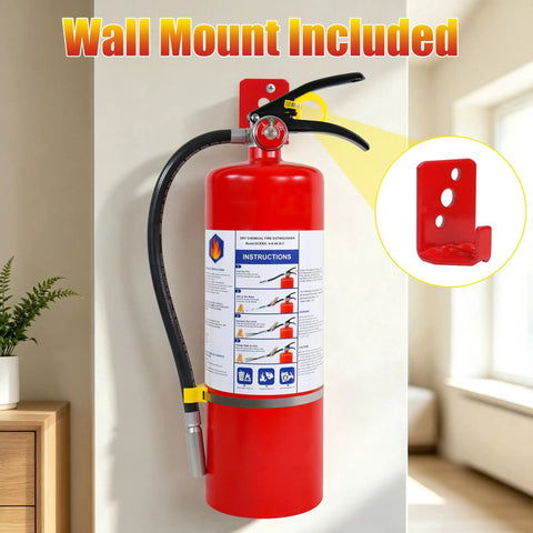 Heavy Hitter 10 Lb ABC Dry Chemical Fire Extinguisher With Wall Mount 4A 60B C attached to a wall with instructions visible.
