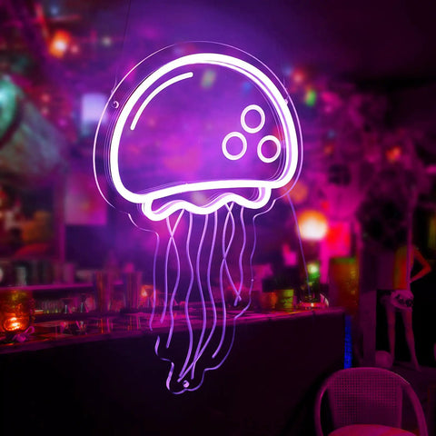 Neon Sign For Wall Decor Jellyfish Style Purple LED Light USB Powered With Dimmer For Bedroom Bar Parties Weddings