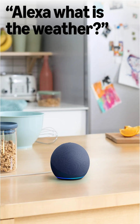 Echo Dot Newest Model With Rich Vibrant Sound Designed For Alexa Great For Bedrooms Dining Rooms And Offices Charcoal on kitchen counter