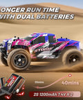 Off Road Pink RC Monster Truck For Girls 1 To 18 Scale 4WD Car With Dual Rechargeable Batteries on desert terrain