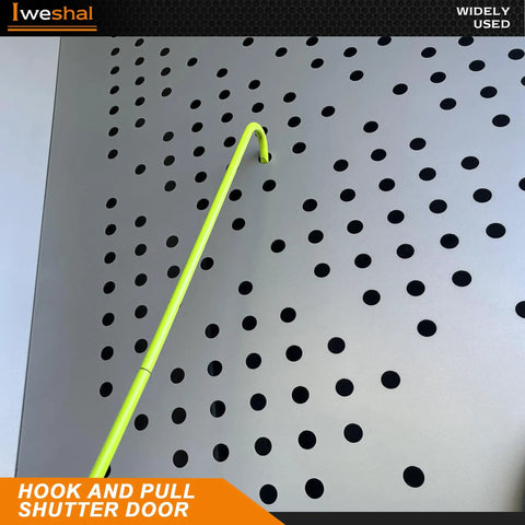 Heavy Duty 32 Inch Manhole Cover Lifting Hook Set, Chrome Plated Solid Steel, against a perforated metal surface