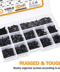 M3 Button Head Socket Cap Screw Set With Nuts And Washers, Alloy Steel, 610Pcs assortment in organized plastic box