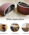 Premium 3X18 Sanding Belt Pack 12 Piece Set Featuring Aluminum Oxide 80 120 150 Grit Assortment stacked, ideal for cabinet and chair polishing.