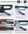 Instructional guide on using Beefy Workhorse 2 In 1 Manual Stapler And Nail Gun Kit with 1500 staples and nails