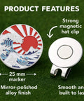 Ukiyoe Wave Golf Ball Marker With Magnetic Hat Clip Made From Zinc Alloy Durable Accessory For Golfers Dope Gift For Fans Of Japanese Art