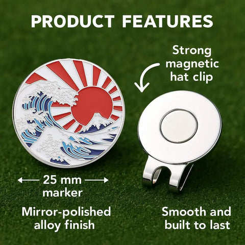 Ukiyoe Wave Golf Ball Marker With Magnetic Hat Clip Made From Zinc Alloy Durable Accessory For Golfers Dope Gift For Fans Of Japanese Art