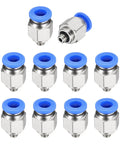 10 Pcs Push To Connect Fittings Set, Brass Straight Pneumatic Male Adapters, 0.24 Inch Tube OD (6mm), M5 Metric Threads, Blue