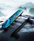 Four Pack Aqua Aquamarine Blue Water Cabinet Handles Three And Three Quarters Inch Hole Centers Black Drawer Pulls