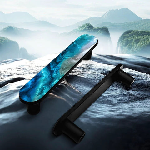 Four Pack Aqua Aquamarine Blue Water Cabinet Handles Three And Three Quarters Inch Hole Centers Black Drawer Pulls