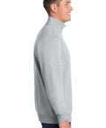 Unisex Quarter Zip Fleece Pullover Sweatshirt For Men And Women, side view in light gray, rib knit cuffs, perfect for casual wear.