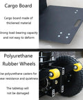 Cargo board and polyurethane rubber wheels of Heavy Duty Electric Stair Climbing Hand Truck With Aerospace Steel Frame For 880 Lb Loads.