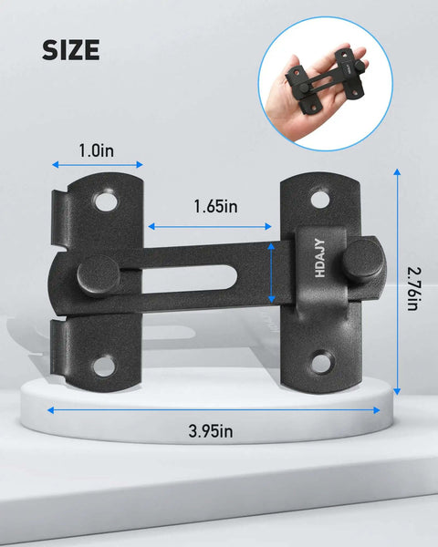 Two Pack Flip Latch Gate Latches For Barn Doors And Wood Fences, Heavy Duty Stainless Steel Safety Locks, size dimensions shown