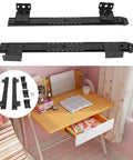 Level Up Your Workstation Game With This Sweet 2 Pack 14 Inch Keyboard Slide Drawer Rails Crafted From Heavy Cold Rolled Steel, shown mounted under a desk.