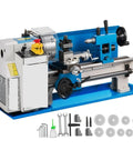 Mini Metal Lathe 7X14 With 550W Variable Speed Motor Nylon Gears And 4 Inch Chuck for precision DIY machining with tools.