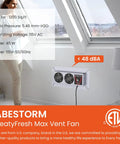 Crawlspace Ventilation Fan With Humidistat And Dehumidistat, 220 CFM, installed near attic window, ETL listed, quiet operation
