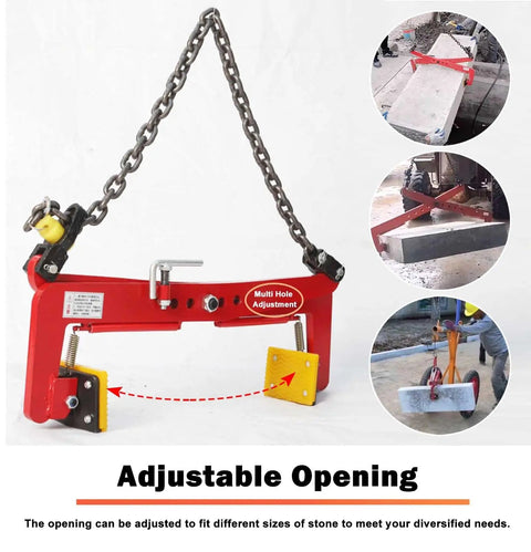 Built Like A Tank Heavy Duty Stone Lifting Clamps To Move Granite Slabs And Marble Bricks With Rock Solid Grippers Up To 1300Kg Capacity, featuring adjustable opening and multi-hole adjustment.