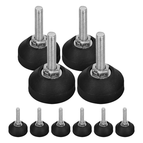Heavy Duty Adjustable Leveling Feet Set Of 8 For Machinery And Tables Carbon Steel Furniture Levelers shown in black and silver.