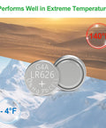 SR626SW Watch Battery 10 Pack AG4 Alkaline Button Cell 377 376 LR626 1.5V shown in extreme temperature settings.