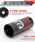 Knockout 50 Piece Impact Socket Set With 3/8 Inch Drive Sae And Metric Sizes featuring a 6-point socket design for maximum grip.