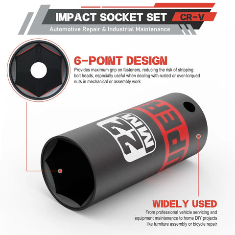 Knockout 50 Piece Impact Socket Set With 3/8 Inch Drive Sae And Metric Sizes featuring a 6-point socket design for maximum grip.