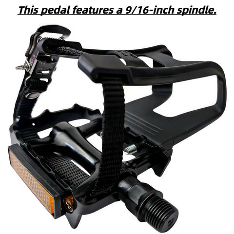 All-Terrain Bike Pedals With Toe Clips And Adjustable Straps For Indoor Outdoor Riding, Dual-Purpose Resin Alloy Spindle, 9/16 Inch