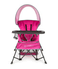 Front view of Go With Me Venture Portable Toddler Chair With Sun Canopy, Indoor And Outdoor Use, 3 Growth Stages, Pink.