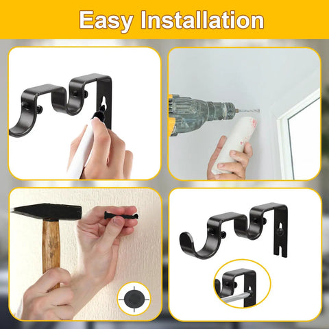 Double Curtain Rod Bracket Set 3 Pack Wall Mounted Metal Holders For 1 Inch Curtain Rod Black Finish installation process