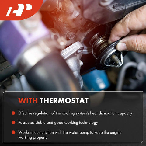 Installation of Water Pump With Thermostat For GM Trucks And SUVs 4.8L 5.3L 6.0L; technician working on engine bay.
