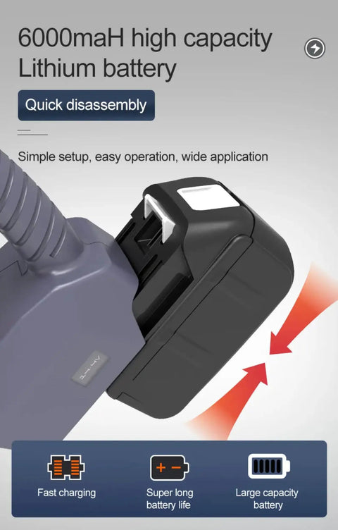 Rock Solid Electric Strapping Machine With LCD Display Rechargeable Battery For Pet And Pp Tape showing 6000mAh lithium battery and quick disassembly.
